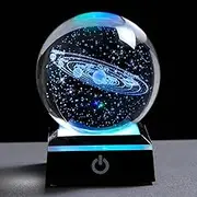 3.15" (80 mm) Solar System Crystal Ball 3D Sun System Planets Model Globe with LED Base Home Decorative Ornament Astronomy Gifts (Black base)