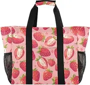[sanluoli] Bags Foldable Beach Bag Sandproof Canvas Travel Laundry Bag, Peach Red Strawberries, 1 size