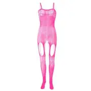 Fishnet One Piece Pink Body Stocking Open Crotch Design Women's One Size