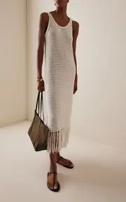 [Zulu & Zephyr] Fringed Crochet-Knit Cotton Midi Dress