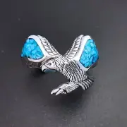 Size 10 Turquoise inlaid Sterling Silver Bald Eagle Ring