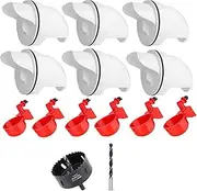 Chicken Feeders and 6 Chicken Water Cup Set, No Waste Automatic Chicken Water Feeder with Hole Saw for Buckets, Barrels, Bins