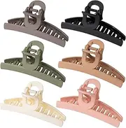 6 Pack Lolalet 4.3 Inch Large Hair Clips for Women Big Claw Clips for Thin Fine Thick Curly Hair, Elegant Nonslip Banana Clip Strong Hold Girls Trendy Jaw Clip Matte Stylish Clamps -Color Set A