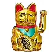 Relaxdays Maneki Neko Waving Cat Good Luck Bringer, Gold, 8 x 10 x 16 cm