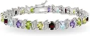 [B. BRILLIANT] Sterling Silver Genuine, Created or Simulated Gemstone Oval and S Tennis Bracelet