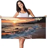 Stvyukl Oversized Microfiber Beach Towel Lightweight Sandproof Bath Towel Beach Hawaii Sunset Sea Waves Clouds Swim Towel Peach Skin Velvet Quick Dry Beach Towels for Adults Women Men 27.5x55in,White
