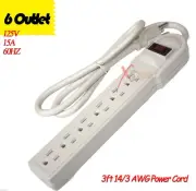 UL Listed 125V 15A 60hz 3FT 6 Outlet Power Strip Surge Protector AC Plug AC Wall