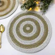 Enliven, Set of 6, Handmade beaded placemat, white with gold, tablemat