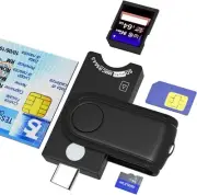 4-in-1 Type C Smart Card Reader, Plug and Play, USB C SIM Reader