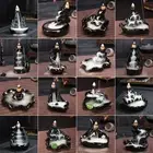 Backflow Ceramic Mountain Waterfall Incense Tower Decor Burner Holder 60pcs Cone