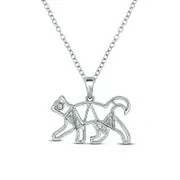 Natural Diamond Accent Geometric Cat Pendant in Sterling Silver