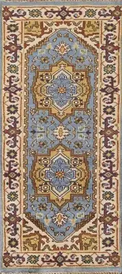 New 6 ft Heriz Serapi Indian Light Blue Runner Rug Hand-knotted 6' 0" x 2' 5"