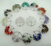 Opal Quartz Crystal Pendant Chakra Tree Of Life Pendants DIY Necklace 30mm 12Pcs