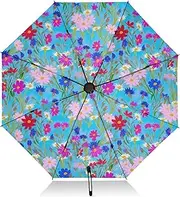 [RPLIFE] Colorful Flowers Windproof Travel Umbrella, Lightweight Durable Auto Open Close for Women, Travel Umbrellas for Rain and Sun