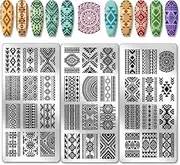 PH PandaHall 3pcs Geometric Texture Nail Art Stamping Plate, 36 Patterns Nail Stamping Plate Aztec Nail Art Stencils Stainless Steel Nail Picture Plate for DIY Printing Manicure Salon Nail Design