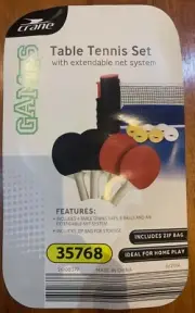 Table Tennis set with extendable, retractable net system, 4 paddles & 6 balls