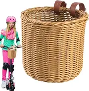 Kids Bike Basket - Boys Girls Front Bike Storage Basket, Storage Holder | Large Capacity Hand Woven Storage Holder with PU Straps, Bicycles Organizer for Traveling Kids Camping Beach