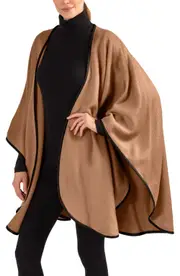 Sofia Cashmere Leather Trim Alpaca Blend Wrap in Camel Brown Leather at Nordstrom One Size