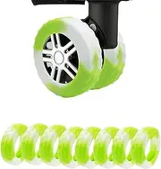 [Supercap] Luggage Wheel Covers, Silicone Wheel Protective Covers, Dustproof, Scratch-Resistant, Anti-Noise, Suitcase Wheel Protector for Travel (Green+White)