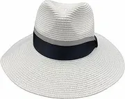 [Jacaru Australia] 1867 Panama Hat with Grey and Black Ribbon, White, One Size