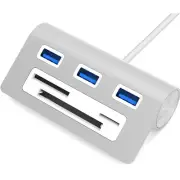 3 Port Aluminum USB 3.0 Hub with Multi in 1 Card Reader 12" Cable for iMac, A...