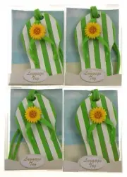Beach Flip Flop Luggage Tags Green White Striped Set 4 Gift Beach Travel ID Name
