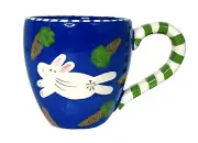 Demdaco Design Lynn Morris HITS THE SPOT Handpainted Rabbit Blue Coffee Mug NEW