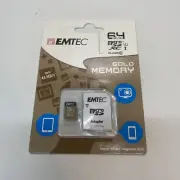 EMTEC 64GB microSDXC Class 10 Gold Memory Card With Adapter - Brand New