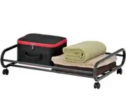 MyGift 24" Black Metal Under-Bed Storage Cart Rotating Wheels Under Bed Holder