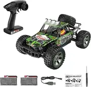 UONNO 48KM/H High-Speed RC Monster Truck, 1:10 Scale 4WD Off-Road Vehicle with LED Lights, 2.4GHz Remote Control Car, Dual Battery Crawler for Adults & Kids (Green)