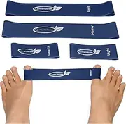 Toe Bands, Mini Latex Bands for Exercise & Stretch, Bunion Correction, Toe, Foot, & Ankle Strengthening, Toe Spacers for Hallus Valgus 4-Pack (Blue)