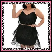 SUPER FLIRTY ☆ MIDNITE BLACK ☆ FRINGED SKIRT SET 24w ☆ NWT