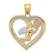 14k Tri-Color Two-tone Gold w/White Rhodium Angel Heart Pendant