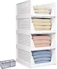 4 Pack Stackable Plastic Storage Basket Folding Closet Organizers Storage Box...