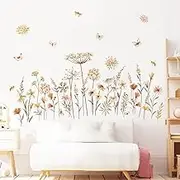 DONHUA Boho Flower Wall Stickers - Wildflower Floral Dandelion Grass Plants Wall Decals for Baby Nursery Girls Bedroom Kids Room Living Room Wall Decor