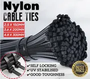 100/1000Pcs Cable Ties Zip Ties Nylon UV Stabilised Bulk Black Cable Tie AU STOCK