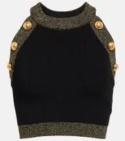 [Balmain] Balmain Metallic knit crop top UK 14 black