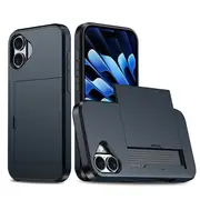 ZUSLAB for Apple iPhone 16 Plus Case Slide Armor Card Holder Protective Shockproof Hard Back Cover (2024) - Dark Blue