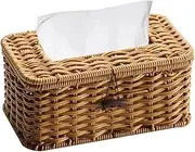 Elqater Rattan Rectangular Tissue Box Cover - Boho Decorative Woven Tissue Holder,Vintage Farmhouse Tissue Dispenser for Home Easy to Use