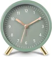 HaoHanEup Analog Alarm Clock, Silent Non Ticking Alarm Clocks with Light, Battery Operated, Classic Simple Round Alarm Clocks Bedside, Fashionable Metal Alarm Clock for Bedroom, 10cm (Green)