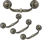 4 Pcs 96mm/3.78" Hole Center Pull Handles, Zinc Alloy Rustic Vintage Style Drop-Down Bail Dresser Pull Handle Antique Drawer Handles for Kitchen, Cabinet (Antique Brozne)