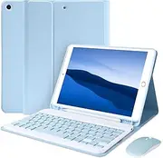 iXTRA iPad Keyboard Case for iPad 10.2" 9th/8th/7th Gen iPad Pro 10.5" 2019/2017 Air 3rd Gen, Detachable Keyboard Slim Leather Folio Smart Cover with Wireless Bluetooth Mouse Pencil Holder, Blue