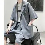 穿搭套裝 帥氣穿搭 SHIRT 運動套裝男 工裝套裝新款短袖西服套裝寬鬆韓版潮流痞帥休閒英倫風西裝西褲兩件套班服