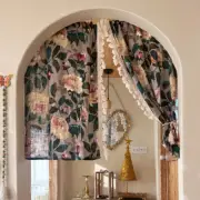 Floral Print Door Curtain Semi-Blackout Window Drape Decoration Tassel Trim Lace
