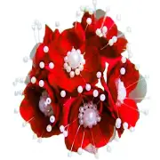36 Wedding Bridal Pearl Satin Organza Flower Favor Pick - Red