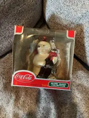 Coca Cola Blown Glass Christmas Ornament Polar Bear w/ Coke Bottle- New