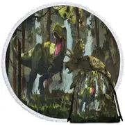 Protection Fight Cool Dinosaurs Art the Dinosaurs Forest Round Beach Towel