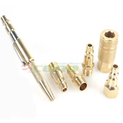 6pc Solid Brass Air Quick-Connect Coupler Set & Adjustable Pocket Blow Gun