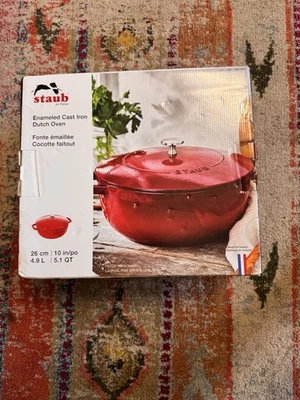 Staub Enameled Cast Iron Dutch Oven 5.1 QT 4.9 LCherry Made in France