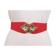 Women Coral Elastic Fancy Dressy Fashion Belt Gold Metal Bling Buckle Size S M